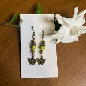 Butterfly Charm Green and Gold Earrings